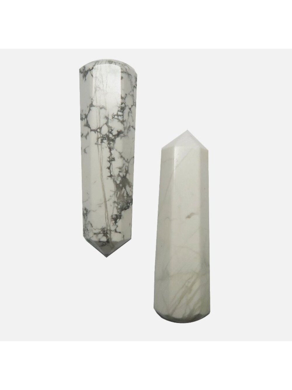 Howlite Wand Pair White Gray Stone Set Polished Crystal Massage